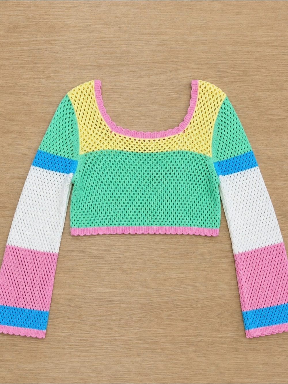 Sincerly Jules Pastel Colorblock Mesh Crop Top - Green/Pink/Yellow/Blue/White